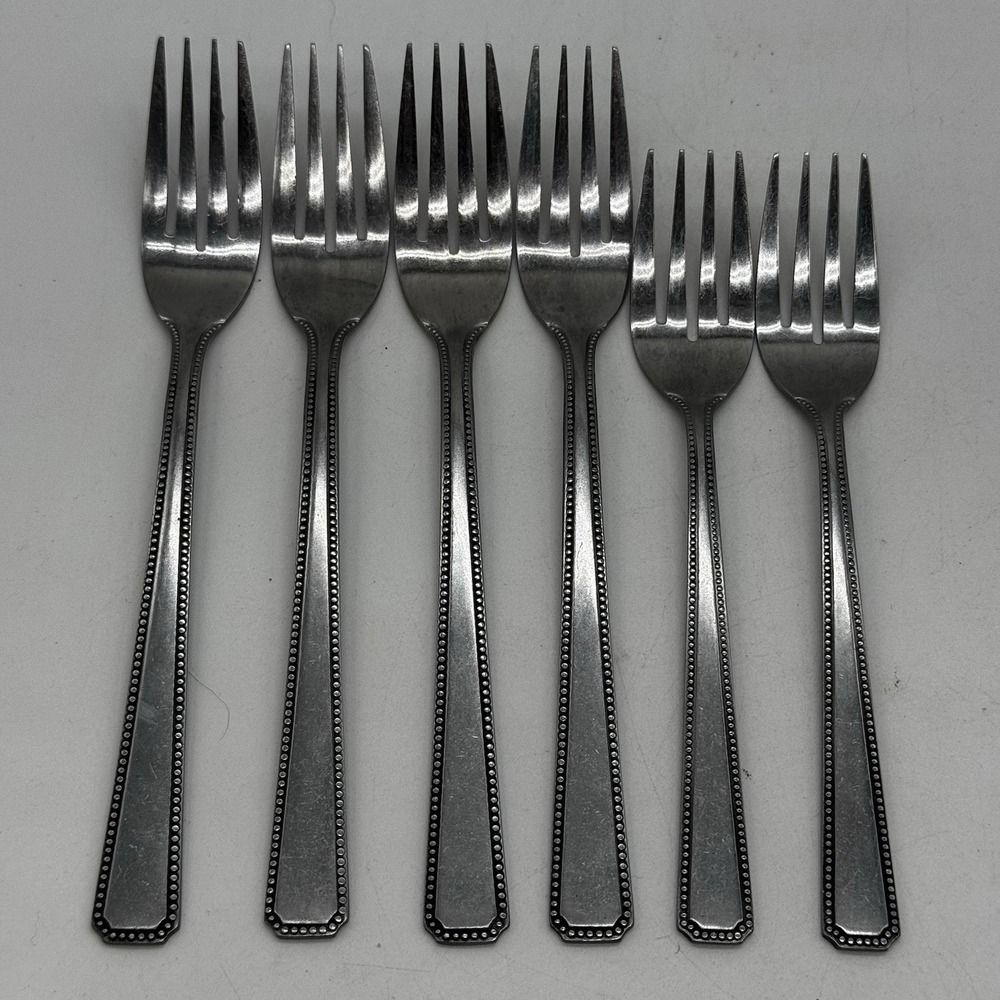 Set 4 Dinner Forks & 2 Salad Stanley Roberts Enjoy Beaded Edge Stainless Rogers